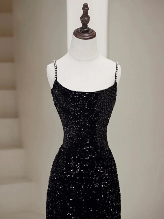 Delicate Black Mermaid Square Sequins Long Prom Dresses GG008