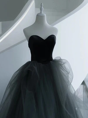 New A Line Sweetheart Neck Gray Tulle Long Prom Dresses Gray Tulle Long Formal Graduation Dresses GG048