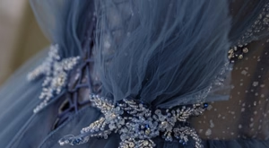 New Shiny A Line Blue Spaghetti Straps Beaded Puffy Long Prom Dresses, Blue Beaded Long Formal Graduation Dresses GG091