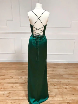 New Mermaid Sweetheart Neck Green Split Stain Long Prom Dresses, Green Long Formal Evening Dresses GG101