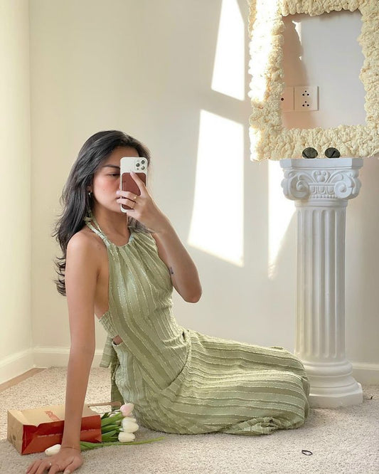 Elegant A Line Halter Mint Green Pleats Chiffon Long Prom Dress,Evening Dress GG1145