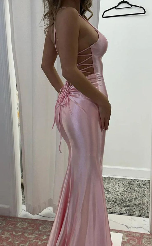 Charming Mermaid Spaghetti Straps Satin Long Prom Dress, Evening Dress GG1181