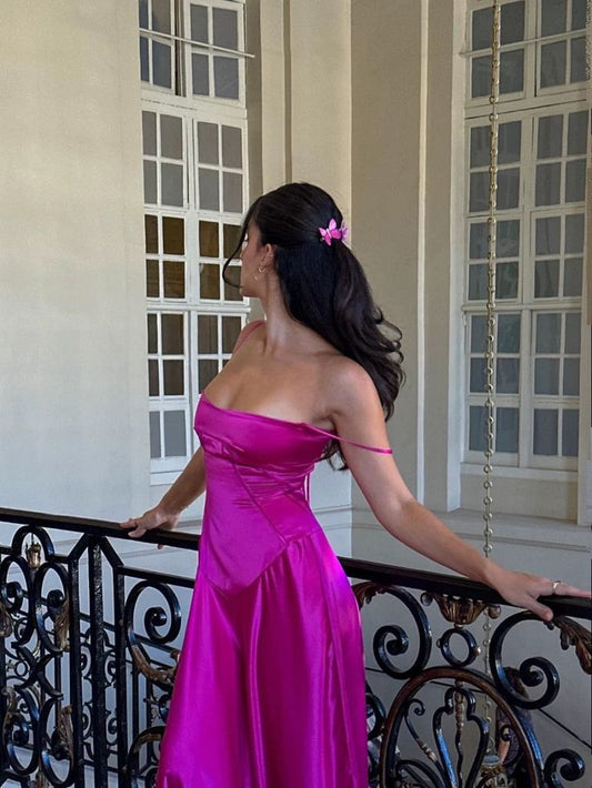 Sexy A Line Spaghetti Straps Satin Long Prom Dress,Evening Dress GG1268