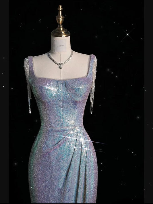 Sexy Mermaid Square Collar Bead Tassel Long Prom Dress,Evening Dresses GG127