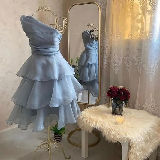 Fairy A Line One Shoulder Chiffon Tiered Short Prom Dress,Homecoming Dress,Evening Dress GG1895