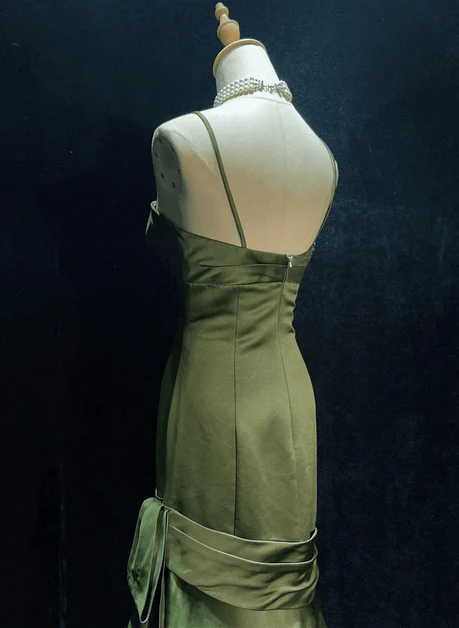 Elegant A Line Spaghetti Straps Green Satin Sweetheart Long Prom Dress, Evening Dress GG209