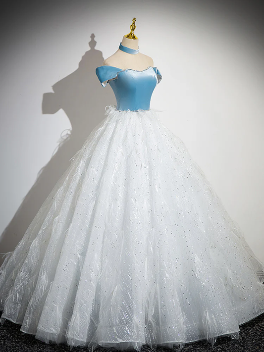 Elegant A Line Off The Shoulder Lace Sequin Tulle Long Prom Gresses,Evening Dresses GG266