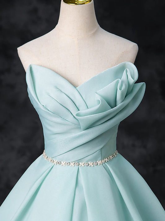 Simple A Line Sweetheart Strapless Tiffany Blue Satin Long Prom Gresses,Evening Dresses GG269
