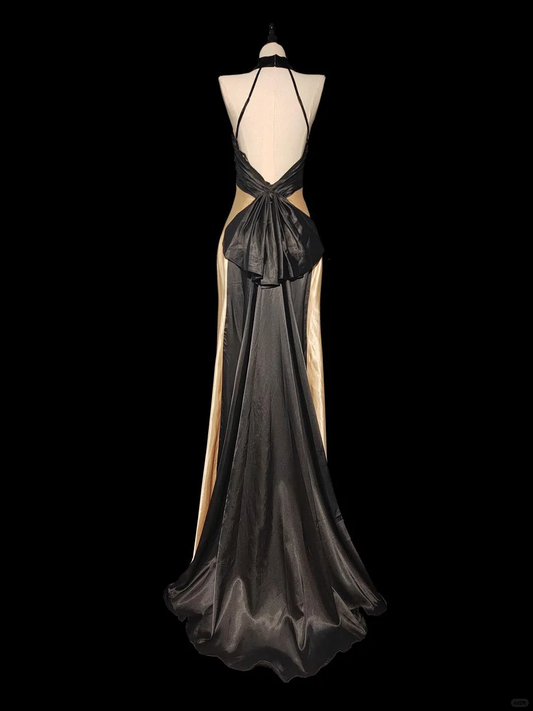 Vintage Mermaid Halter Satin Backless Long Prom Dress, Party Dress, Evening Dress GG2740