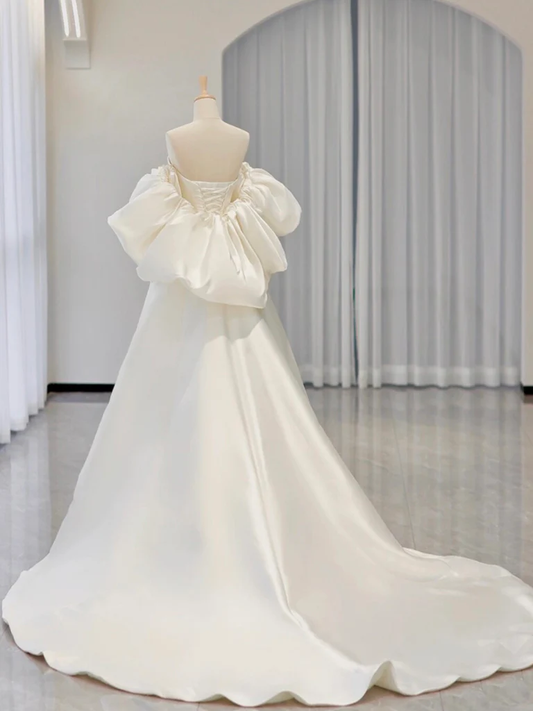 Elegant A Line Sweetheart Neck Satin White Long Prom Dress, Evening Dress GG287
