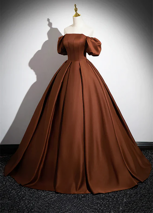 ELegant Ball Gown Square Short Bubble Sleeves Satin Long Prom Dress,Evening Dress GG329