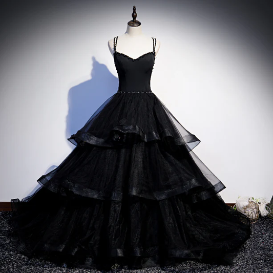 Clam A Line Spaghetti Straps Beading Layers Tulle Long Prom Dress,Evening Dress GG376