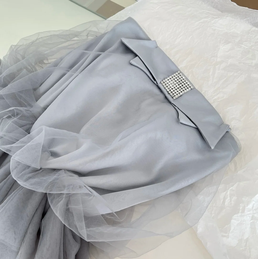Chic A Line Strapless Gray Satin Tulle Short Homecoming Dress,Summer 18th Birthday Dress GG3981