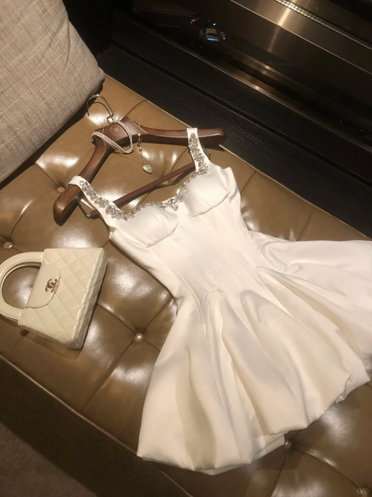 Princess A Line Square Satin Beads Short Homecoming Dress,Summer 17th Birthday Dress GG4568