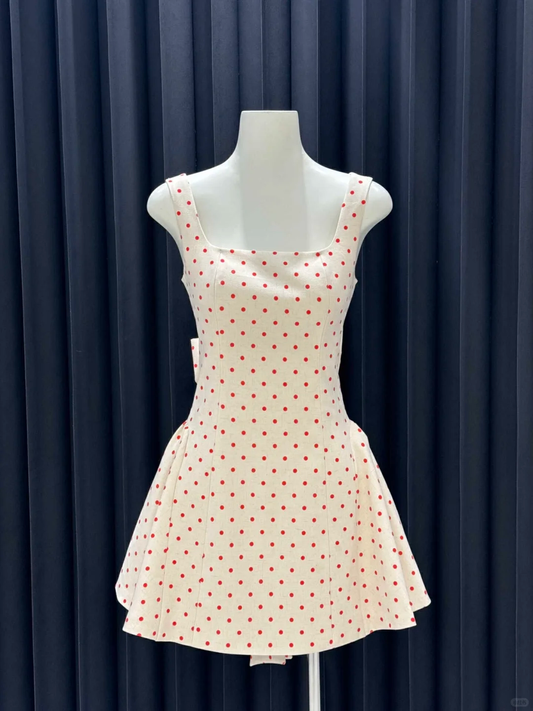Unique A Line Square Satin Polka Dots Back With Bow Short Homecoming Dress,Vacation Dress,Summer 17th Birthday Dress GG4645