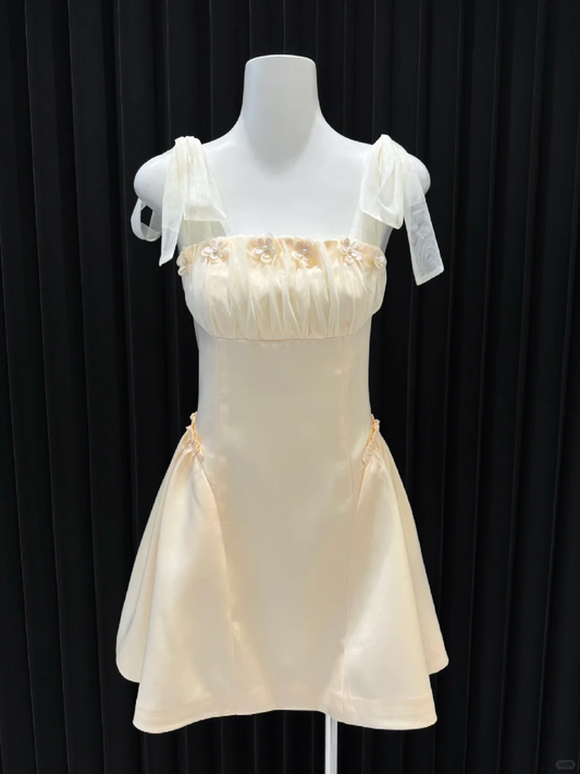 Princess A Line Square Satin Applique Short Homecoming Dress,Vacation Dress,Summer 18th Birthday Dress GG4678