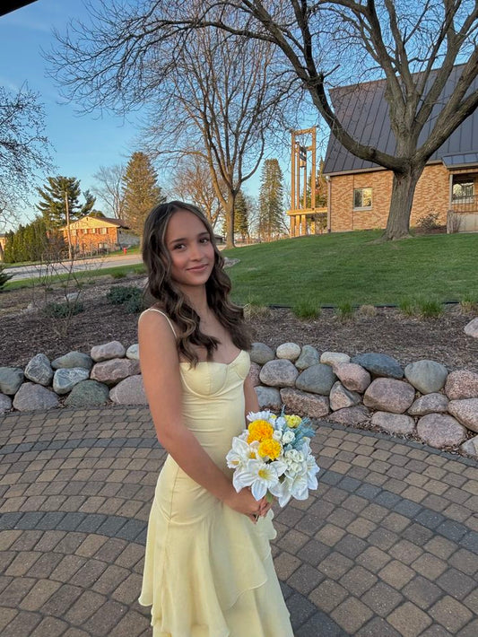 Pretty Mermaid Spaghetti Straps Tiered Ruffle Satin Long Prom Dress,Evening Dress GG5144