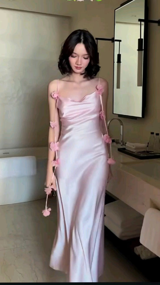 Pretty Pink Mermaid Spaghetti Straps Satin Long Prom Dress,Evening Dress GG5178