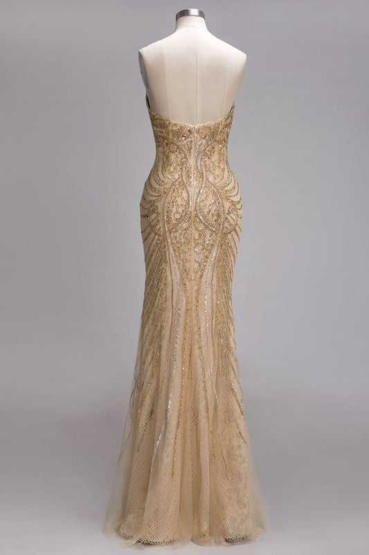 Shiny Mermaid Strapless Sweetheart Sequined Crystals Tulle Long Prom Dress ,Evening Dress GG518