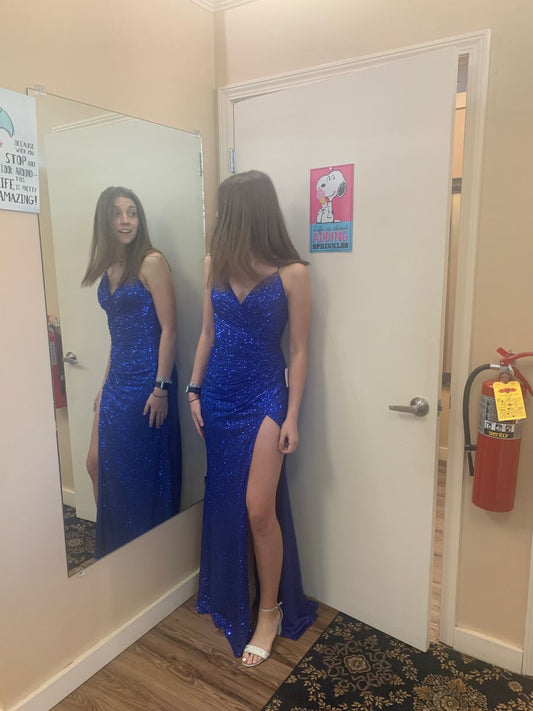 Shiny Mermaid Spaghetti Straps Sequin Slit Without Sleeves Long Prom Dress,Evening Dress GG5428