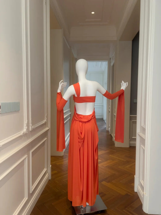 Trendy One Shoulder Prom Dress Orange A-Line Evening Dress GG5848