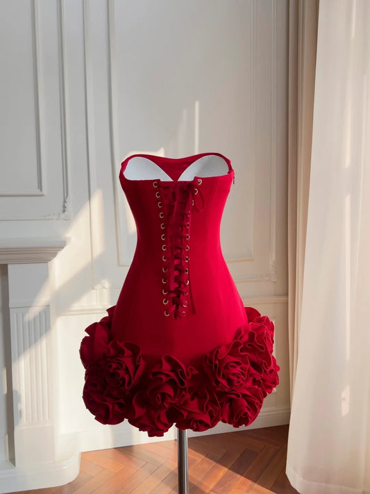 Alluring Strapless Homecoming Dress Red Ruffles Birthday Dress A-Line Mini Dress GG5874