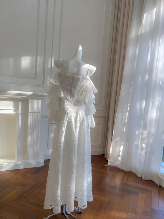 Glittering A-Line White Prom Dress Long Sleeve Sequins Evening Dress GG5888