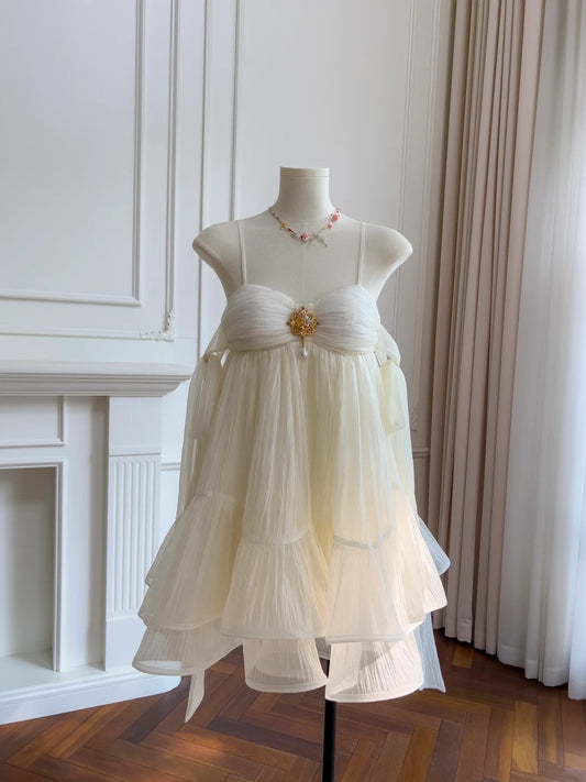 Ethereal White Homecoming Dress Spaghetti Straps Birthday Dress A-Line Mini Dress GG5908
