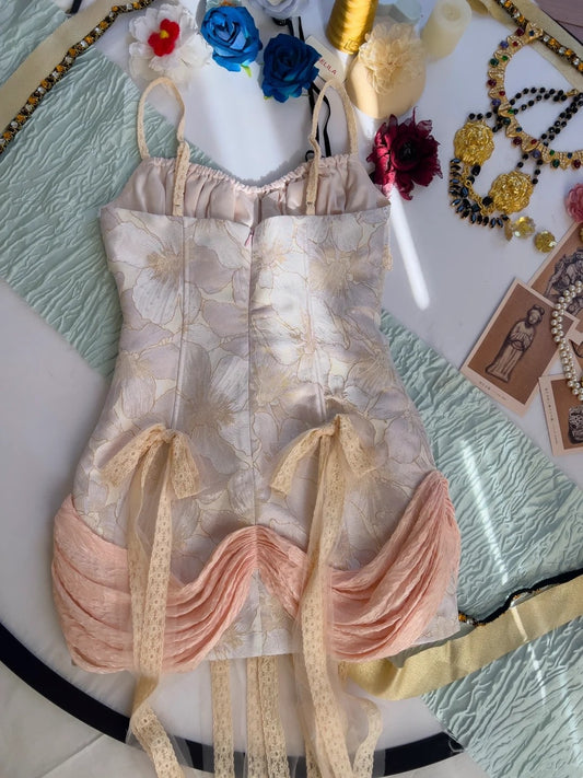 Adorable Spaghetti Straps Floral Homecoming Dress Bows Ruffles Sheath Birthday Dress GG5940