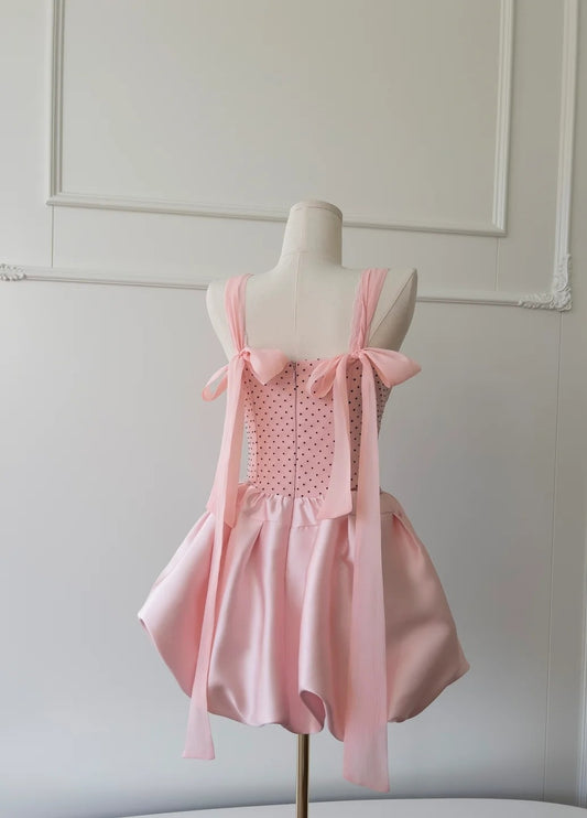 Sweet Pink Homecoming Dress Polka Dots A-Line Birthday Dress GG5961