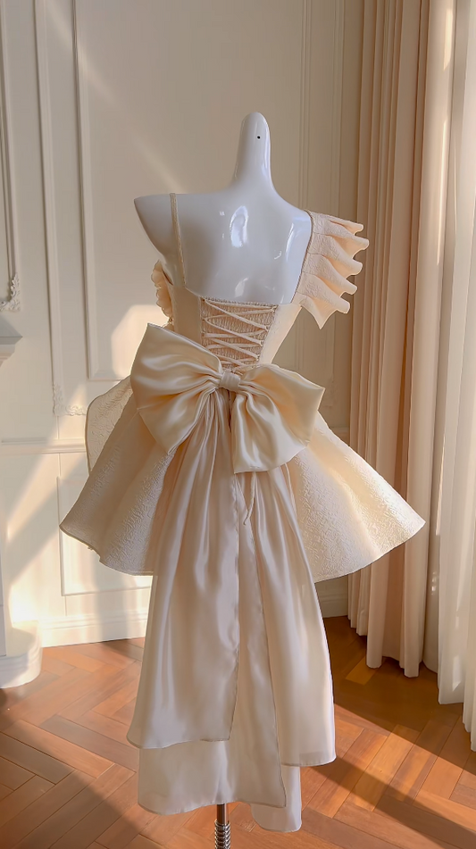 Romantic Apricot Homecoming Dress Appliques Beads A-Line Birthday Dress GG5962