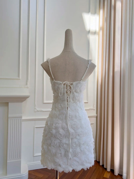 Trendy White Homecoming Dress 3D Floral Sheath Birthday Dress GG5964