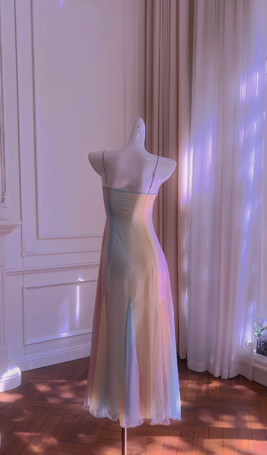 Flowy Spaghetti Straps Prom Dress Rainbow A-Line Evening Dress GG5966