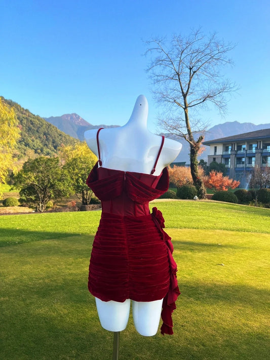 Sexy Red Homecoming Dress Off-the-Shoulder Ruched Sheath Birthday Dress GG5968