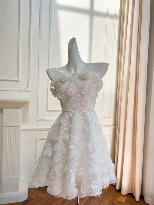 Graceful White Homecoming Dress Spaghetti Straps Appliques A-Line Birthday Dress GG5969