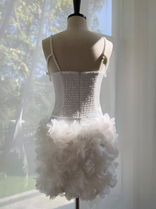 Chic Spaghetti Straps White Homecoming Dress Appliques Sheath Birthday Dress GG5970