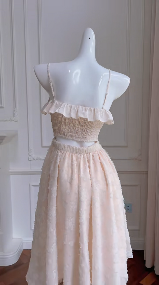 Elegant Spaghetti Straps Cream Homecoming Dress Lace Floral A-Line Birthday Dress GG5983