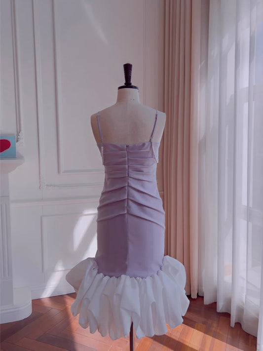 Romantic Spaghetti Straps Purple Homecoming Dress Beading Florals A-Line Birthday Dress GG6026