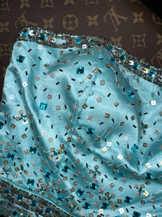 Sparkly Strapless Green Prom Dress Beading A-Line Evening Dress GG6073