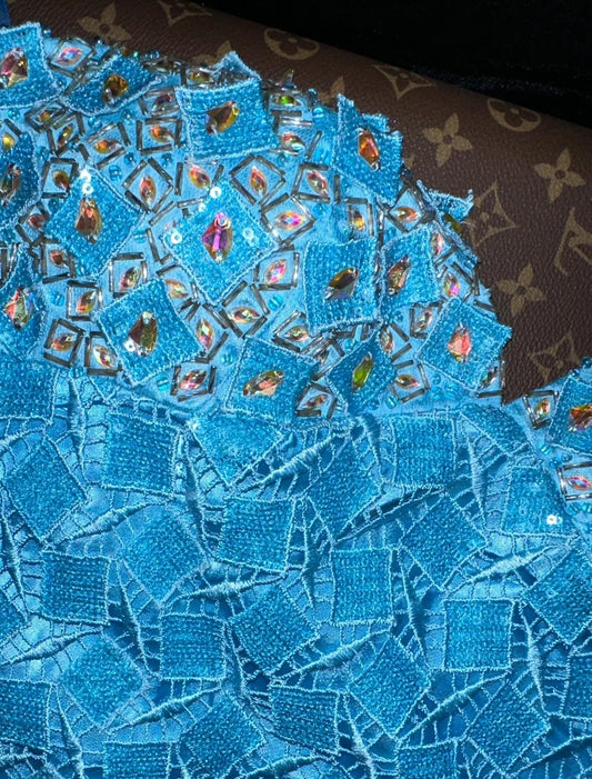 Elegant Sweetheart Neck Blue Prom Dress Sequins Crystals Mermaid Evening Dress GG6079