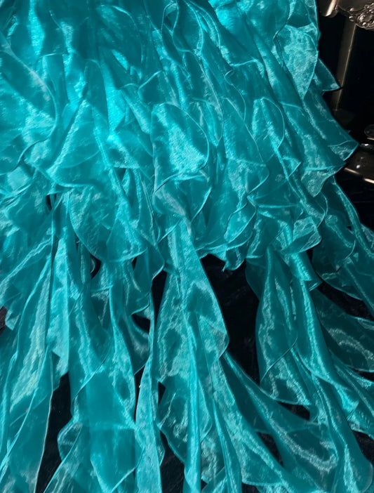 Dreamy Sweetheart Neck Teal Homecoming Dress Crystals Ruffles A-Line Birthday Dress GG6085