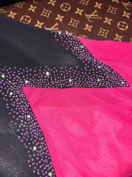 Classical Sequins Black Prom Dress Hot Pink Tulle A-Line Evening Dress GG6182