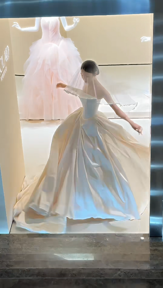 Trendy Strapless Bodice White Wedding Dress Satin Bridal Dress GG6206