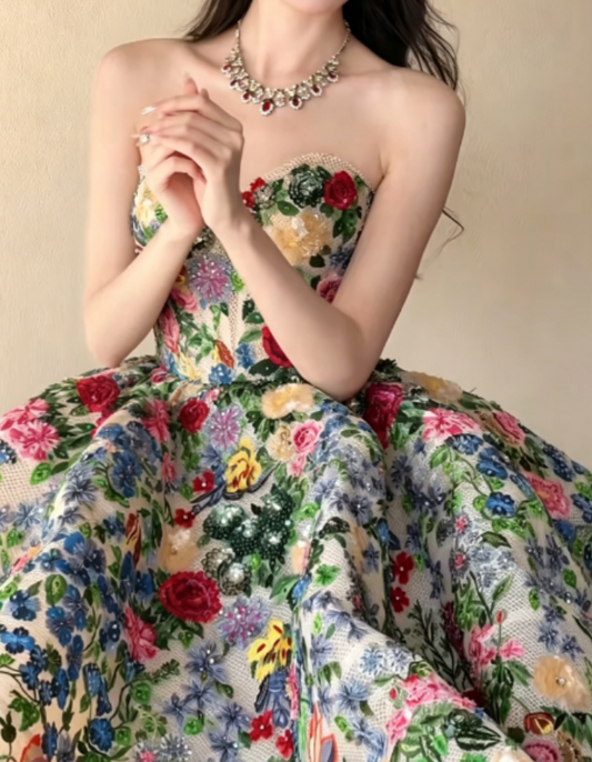 Dreamy Sweetheart Floral Prom Dress Sequins A-Line Evening Dress GG6271