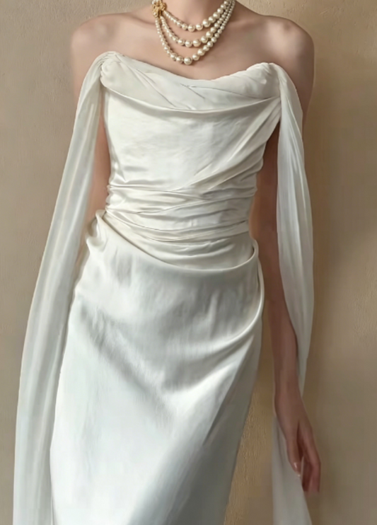 Classical Off-Shoulder White Wedding Dress Satin Sheath Bridal Dress GG6273