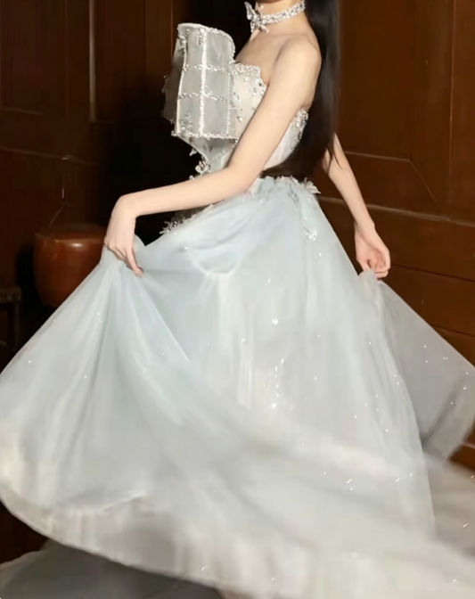 Luxury Strapless Blue Homecoming Dress With Tulle Beading Sheath Birthday Dress GG6380