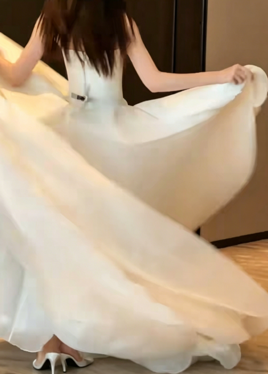 Ornate Strapless White Wedding Dress Tulle A-Line Bridal Dress GG6450
