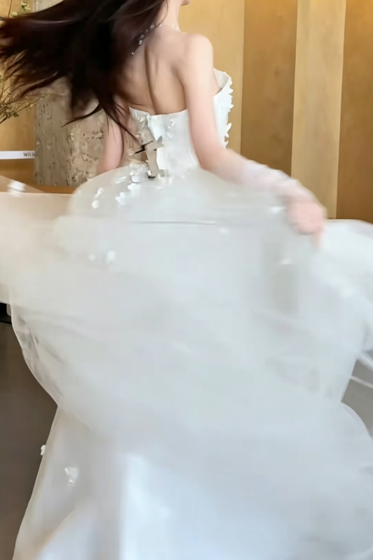 Charming Strapless Wedding Dress Appliques High Slit A-Line Bridal Dress GG6472