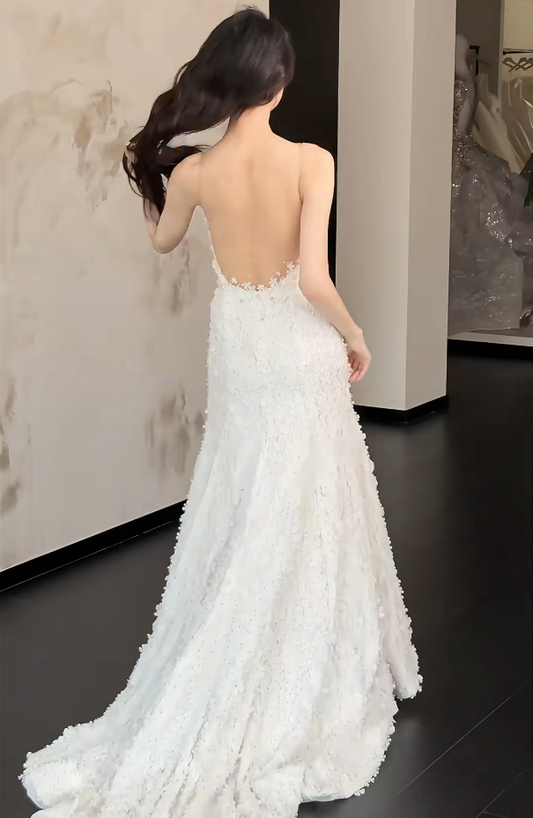 Ethereal Illusion Neck Wedding Dress Appliques Mermiad Bridal Dress GG6479