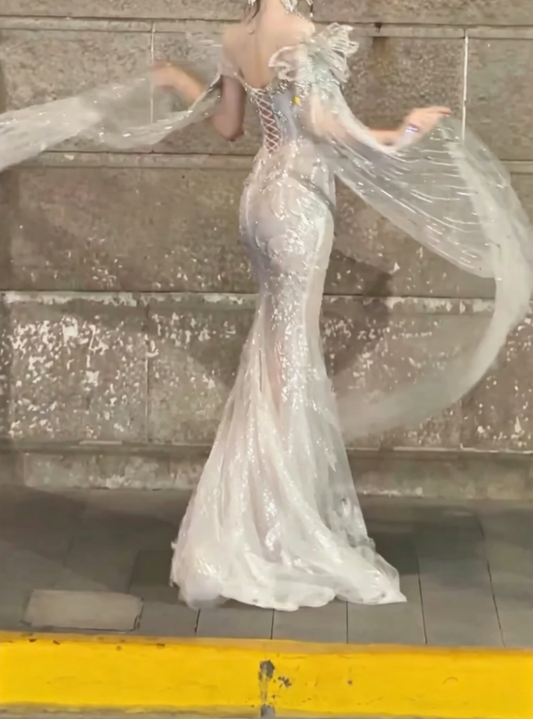 Luxurious Illusion Neck Beaded Wedding Dress Rhinestones Sequins Mermiad Bridal Dress GG6497